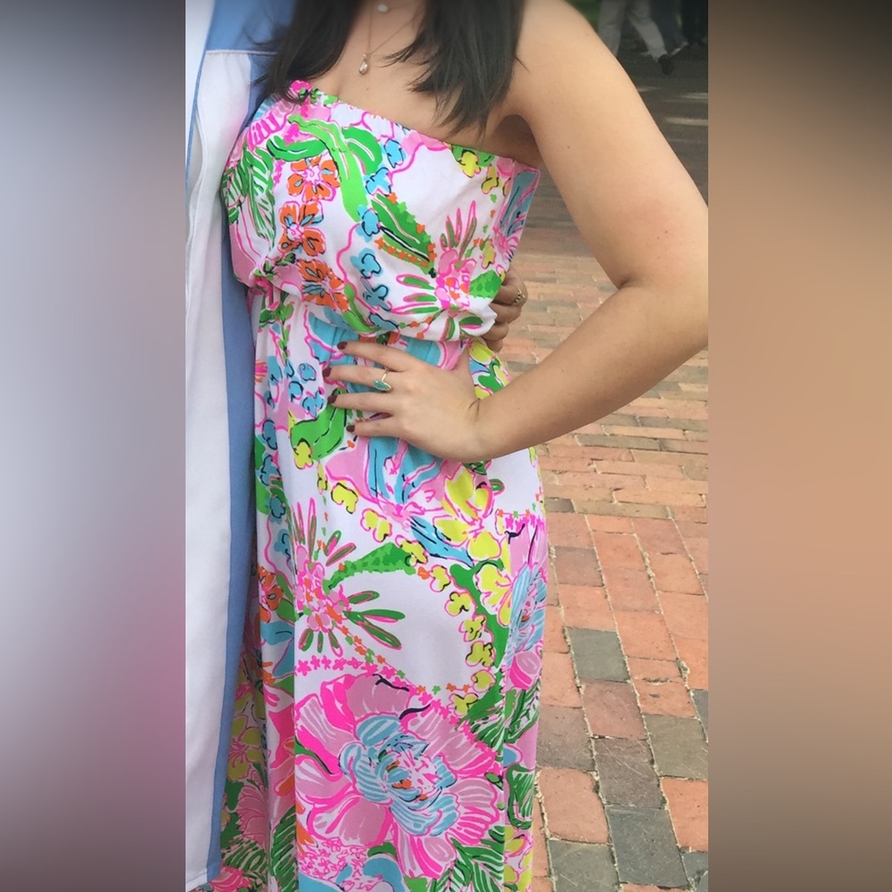 Lilly For Target Women’s Maxi Dress Nosey Posey Medium Strapless Vacation Floral - Picture 2 of 6